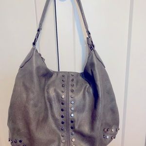 Grey Faux Leather Bag with Silver Studs